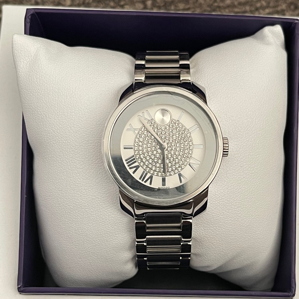 NWT Movado Bold Crystal Watch Stainless Steel $595